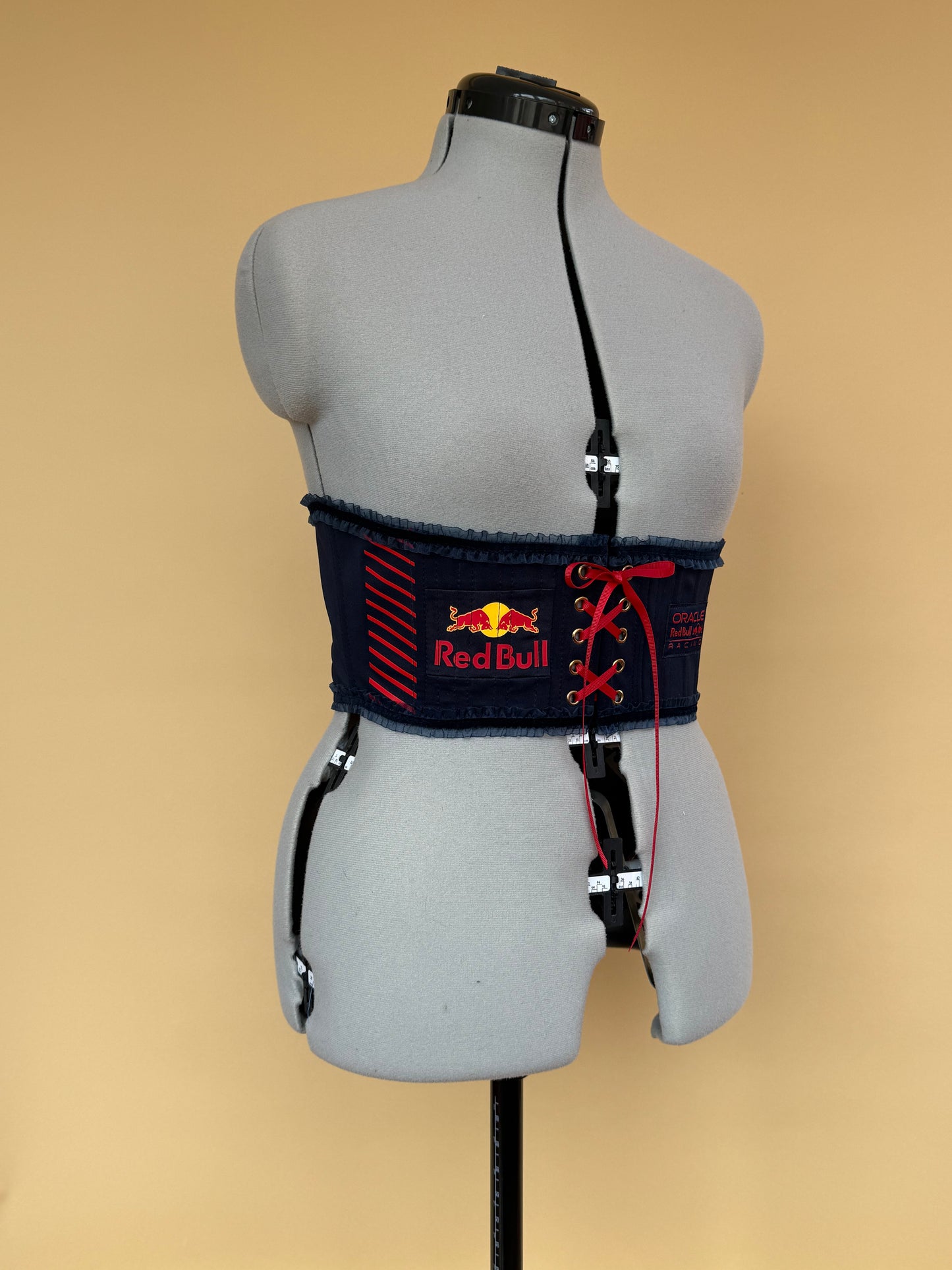 Sample Red Bull frilly corseted front and back lacing belt - S