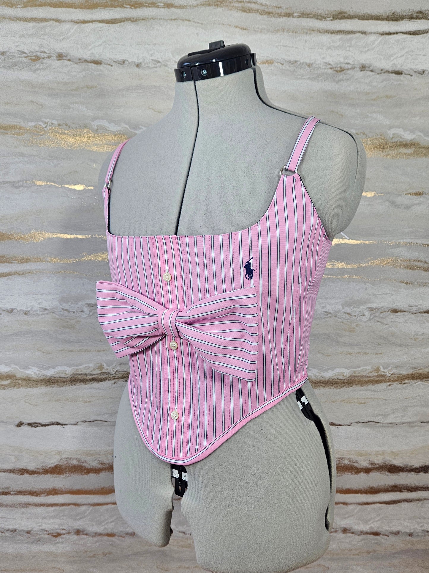 Reworked Pink Ralph Lauren cropped back lacing corset - S