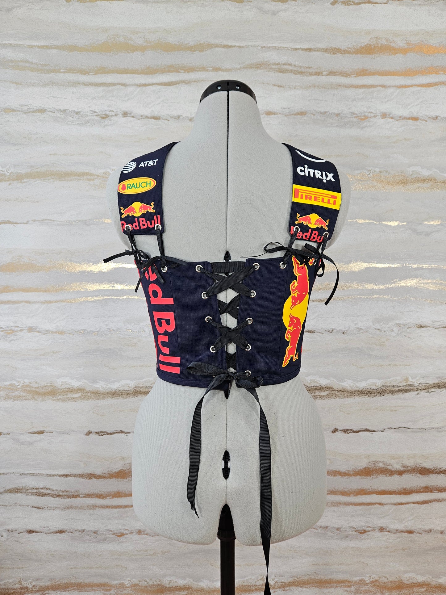 Reworked Red bull cropped back lacing corset - XS