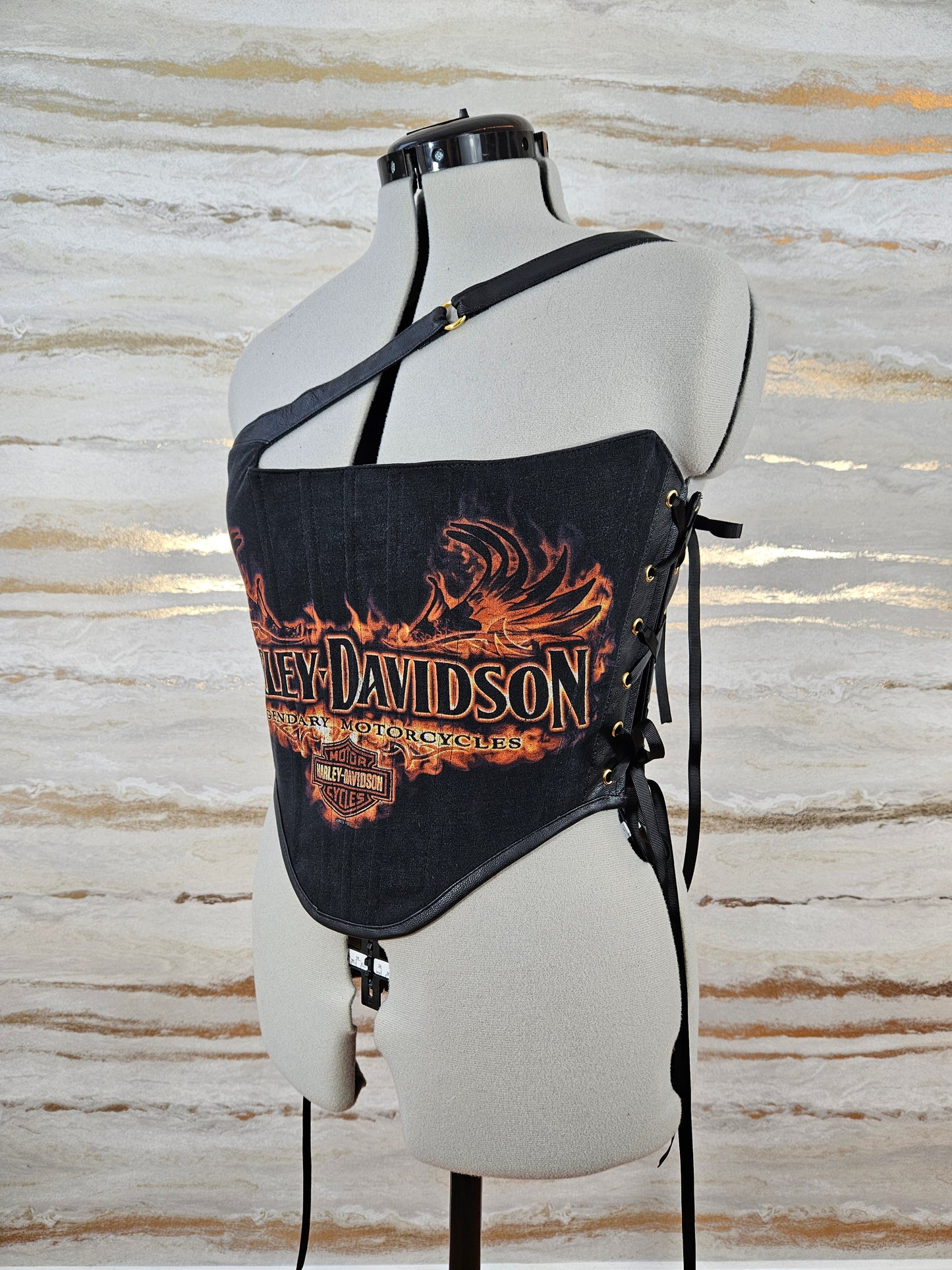 Reworked Harley Davidson cropped side lacing corset - S/M