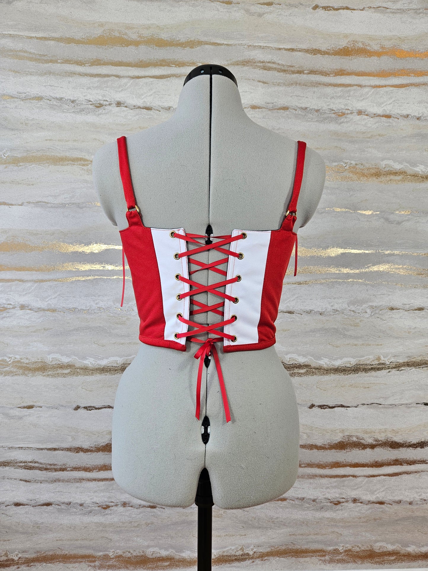 Reworked Arsenal cropped back lacing corset - XS