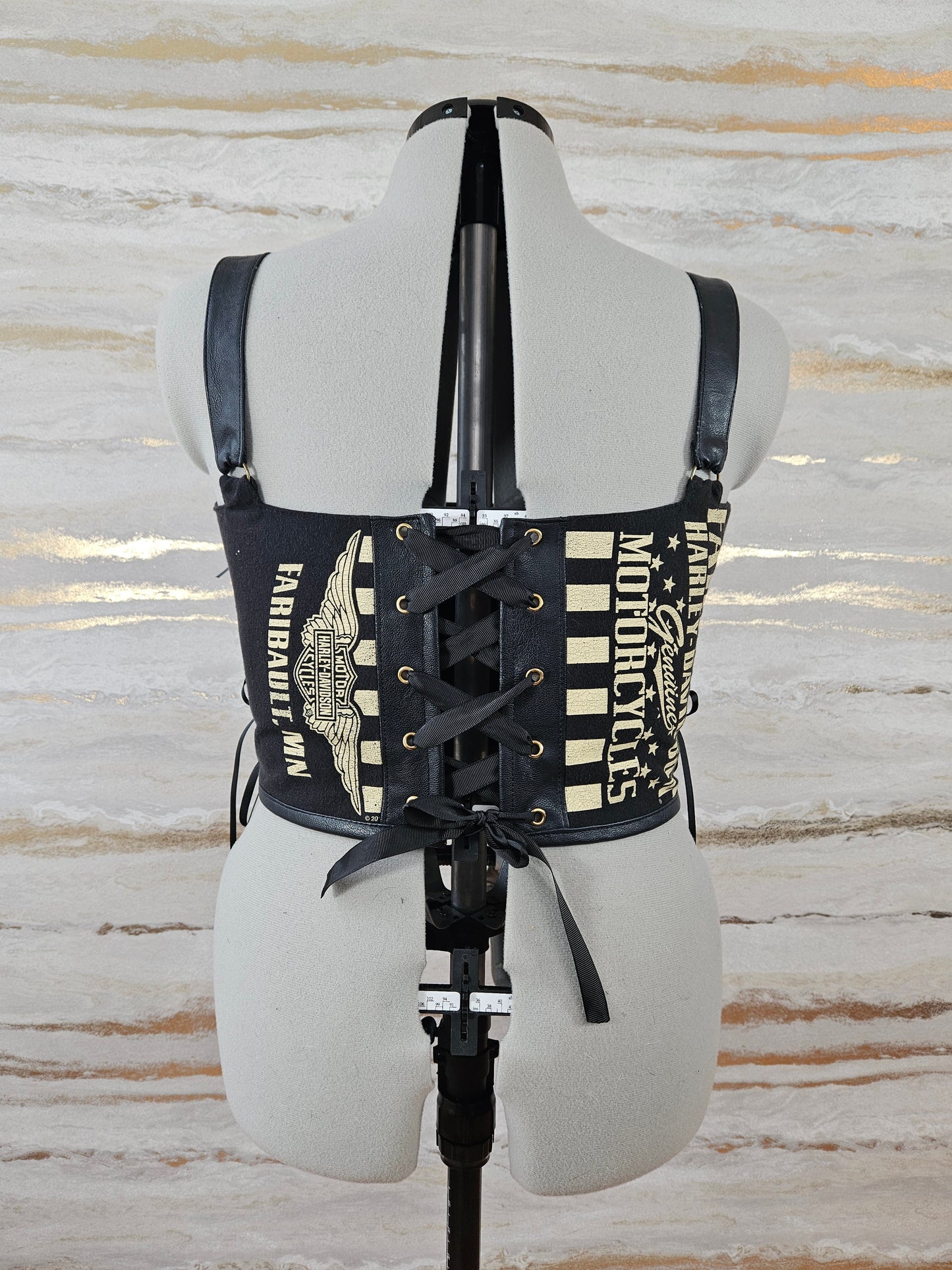 Reworked Harley Davidson cropped back lacing corset - M