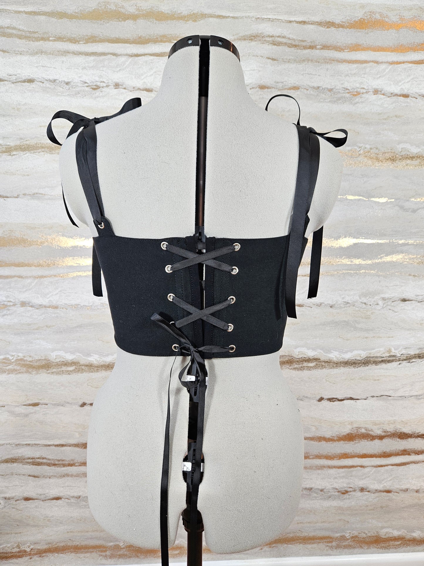 Reworked Mercedes cropped back and front lacing corseted bralette - S