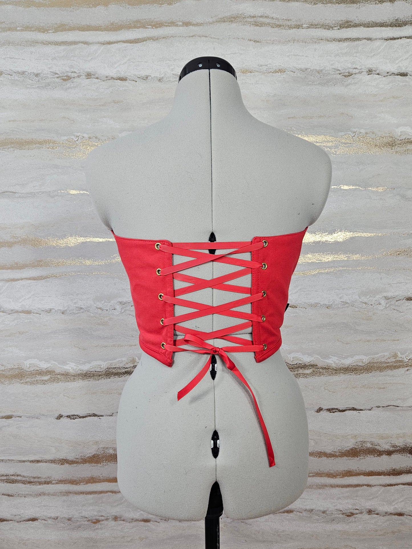 Reworked Ferrari strapless cropped back lacing corset - XS