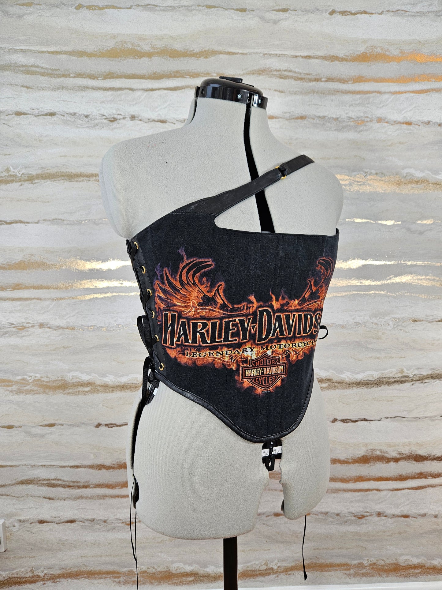 Reworked Harley Davidson cropped side lacing corset - S/M