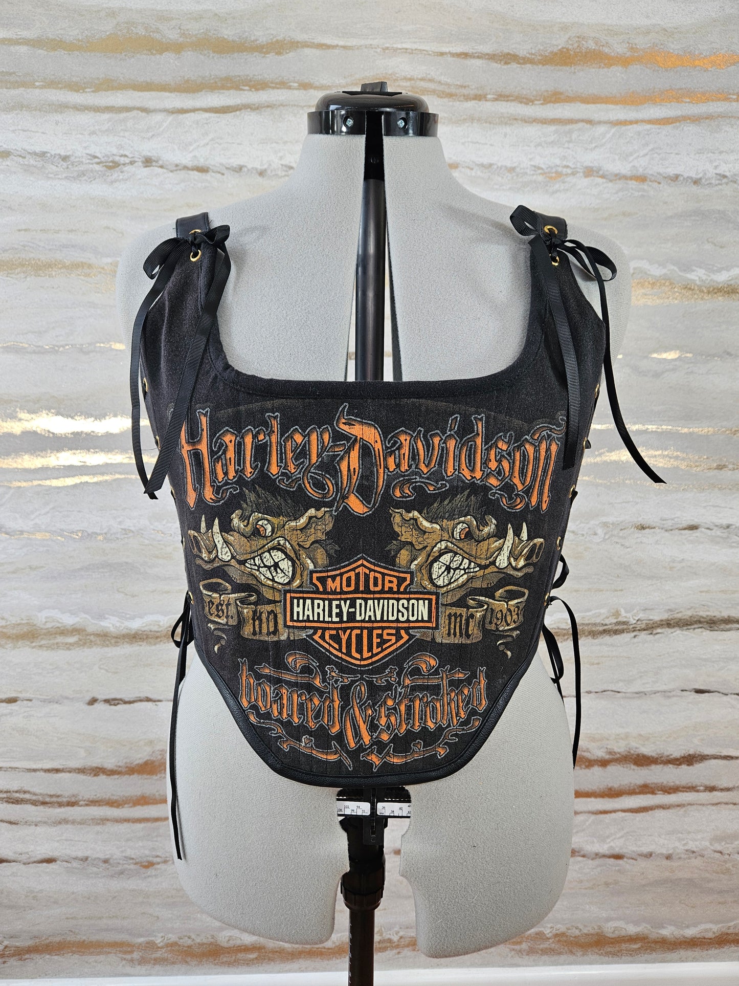 Reworked Harley Davidson cropped back lacing corset - M