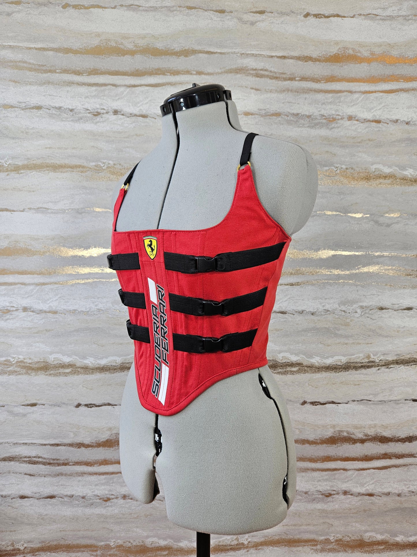 Reworked Ferrari cropped back lacing corset - S