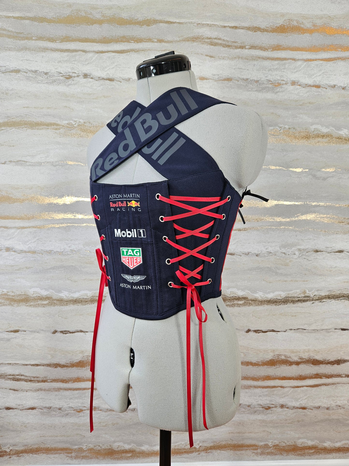 Reworked Red bull cropped back lacing corset - XS