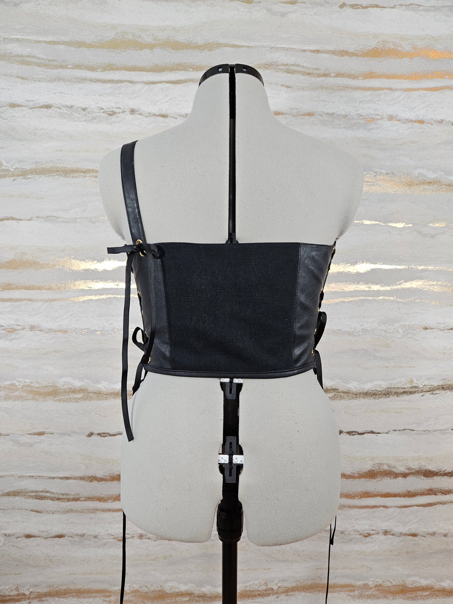 Reworked Harley Davidson cropped side lacing corset - S/M