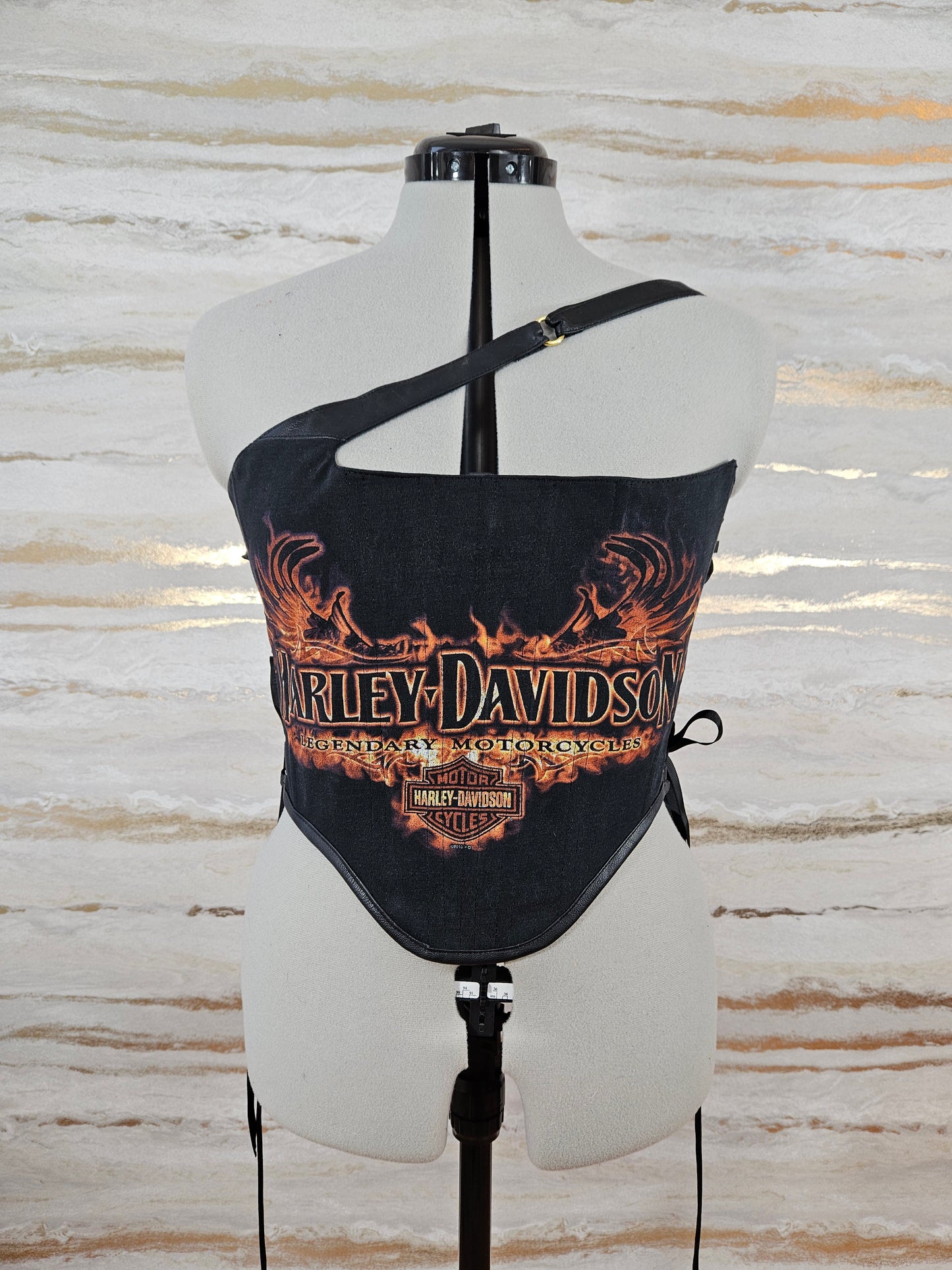 Reworked Harley Davidson cropped side lacing corset - S/M