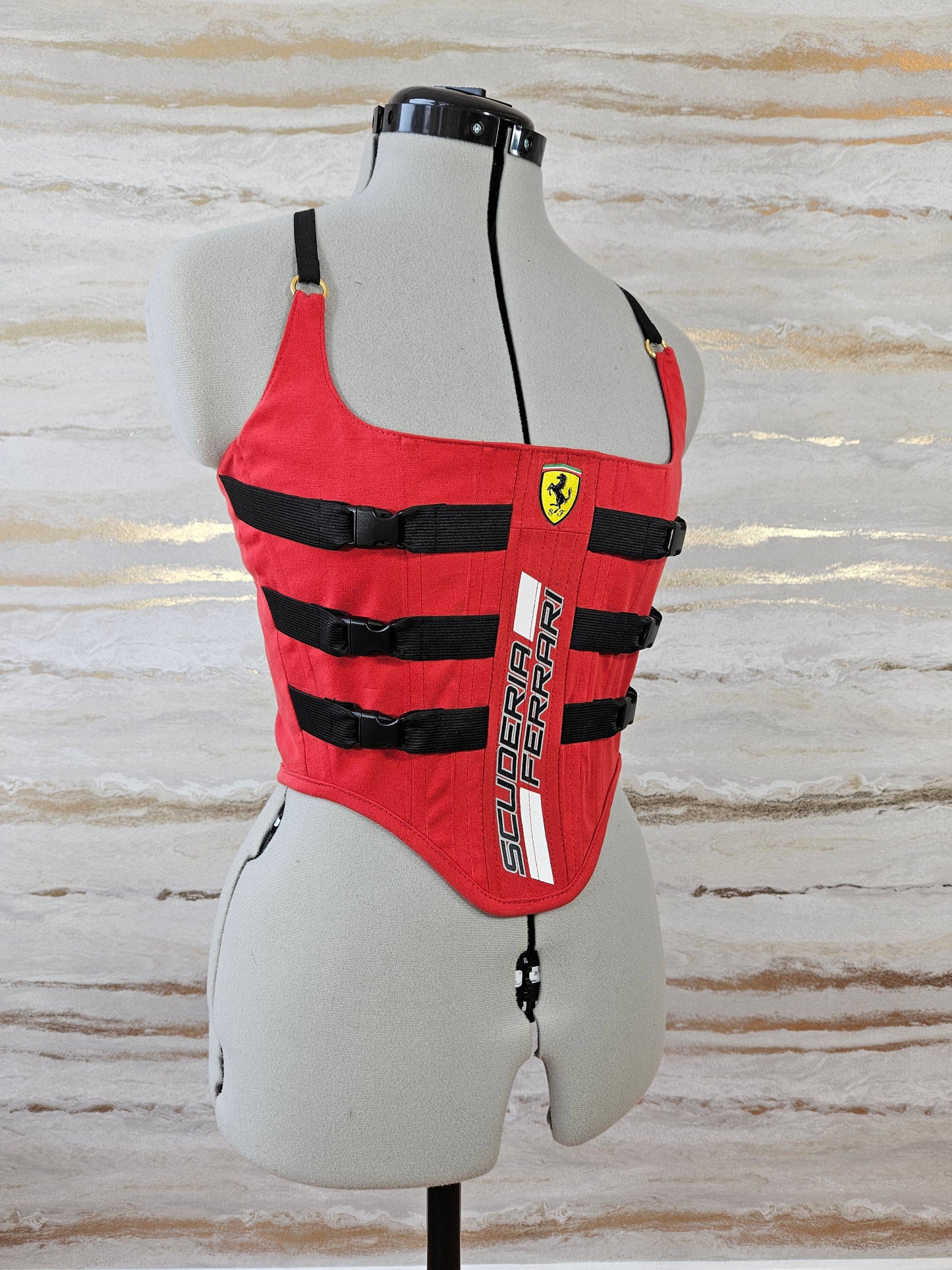 Reworked Ferrari cropped back lacing corset - S