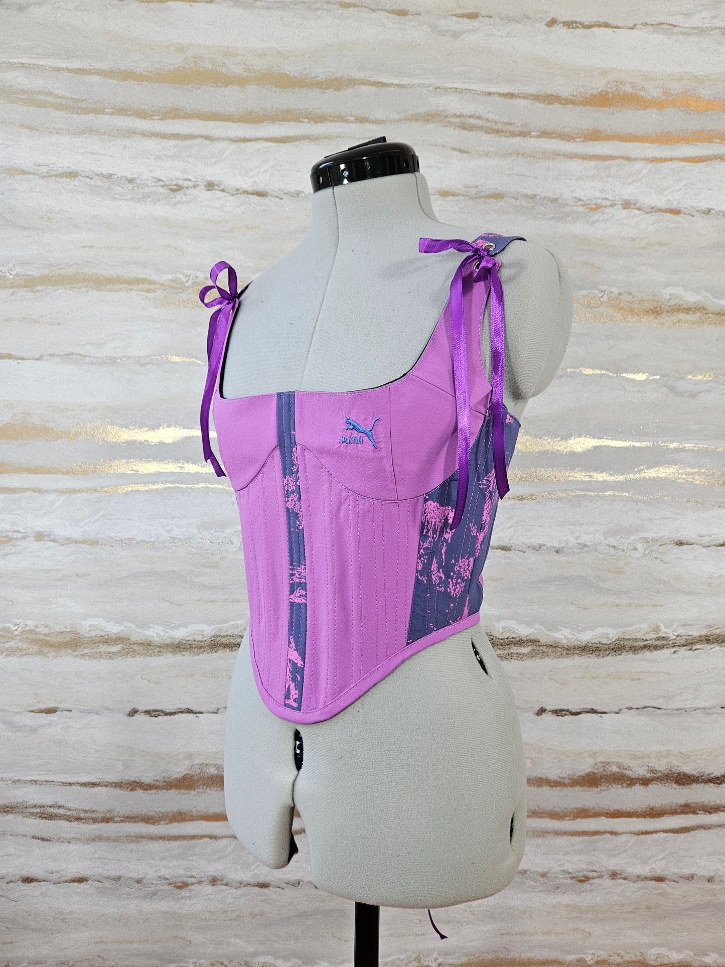 Reworked Purple Puma Cropped back lacing corset - XS/S