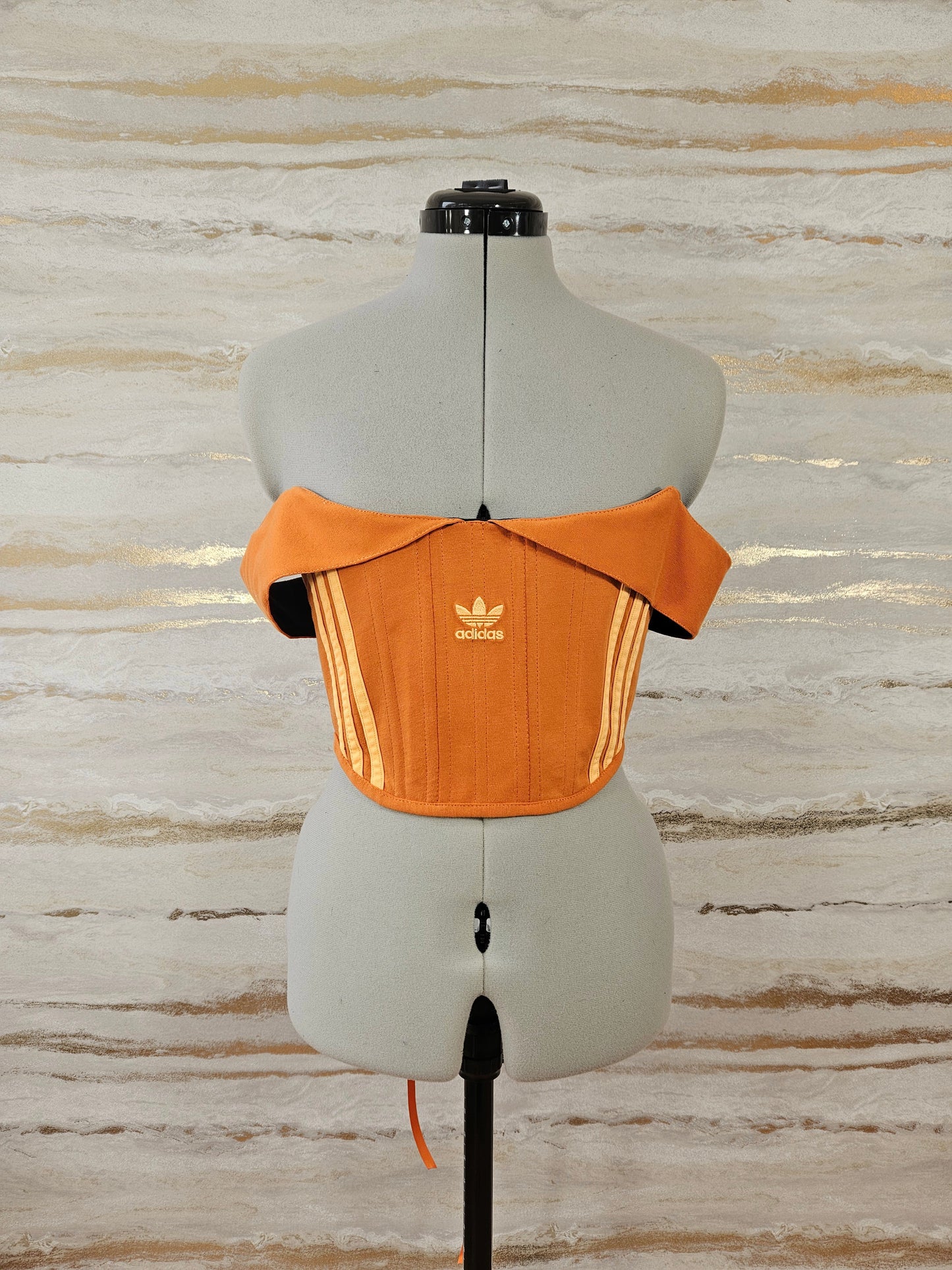 Reworked Orange Adidas cropped back lacing corset - XS