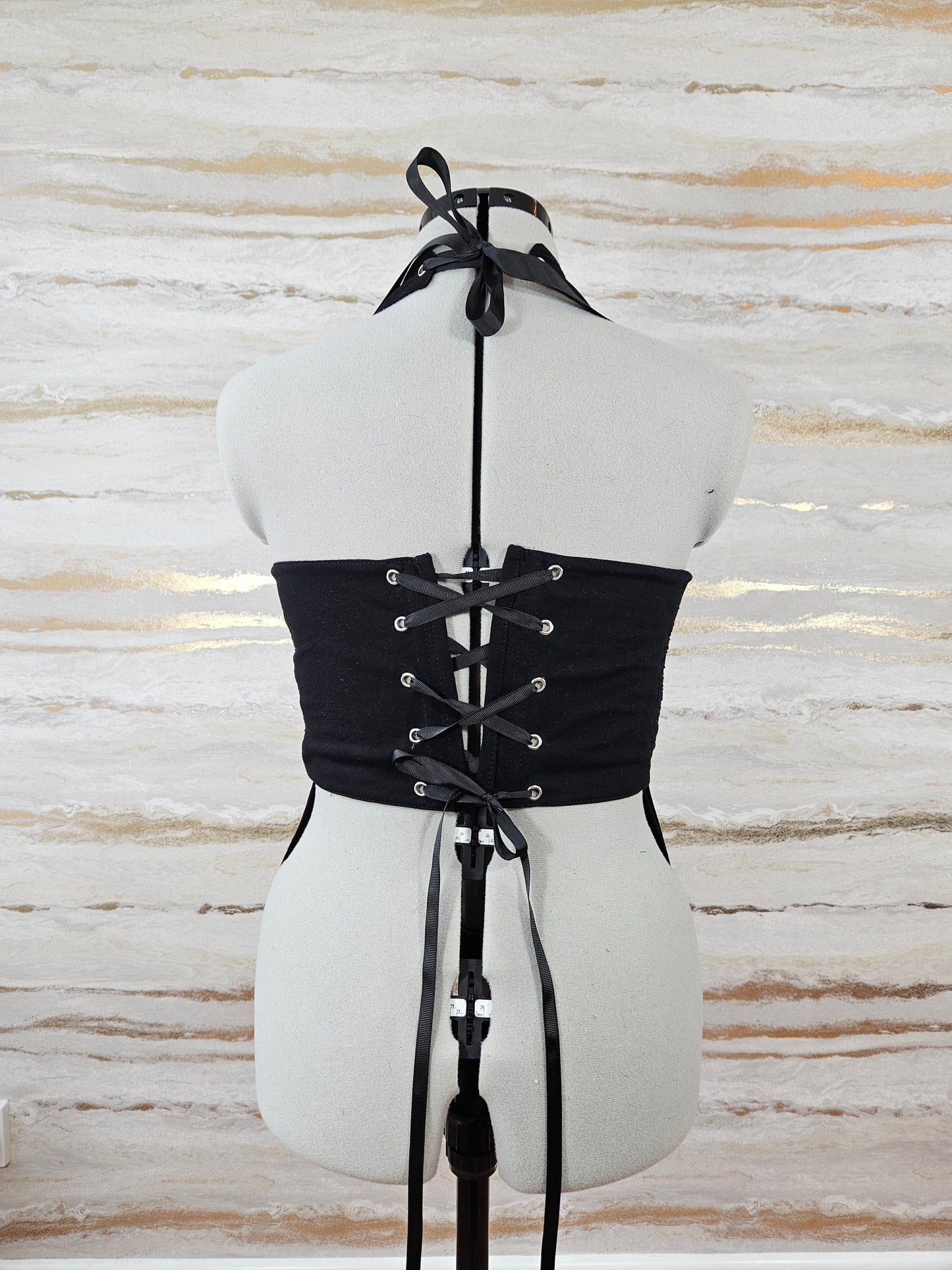 Reworked Monster 46 cropped back lacing corset - S