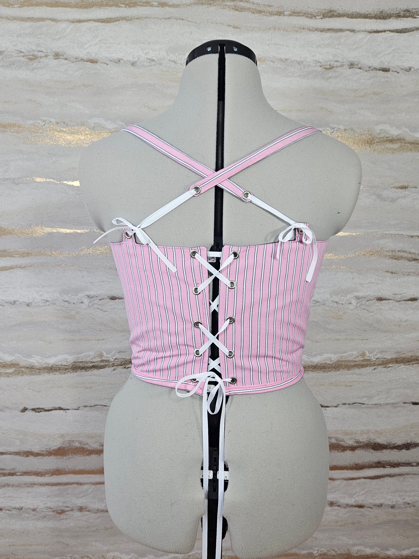 Reworked Pink Ralph Lauren cropped back lacing corset - S