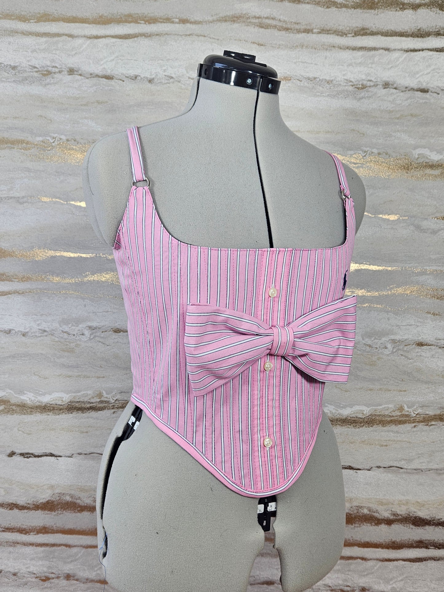 Reworked Pink Ralph Lauren cropped back lacing corset - S