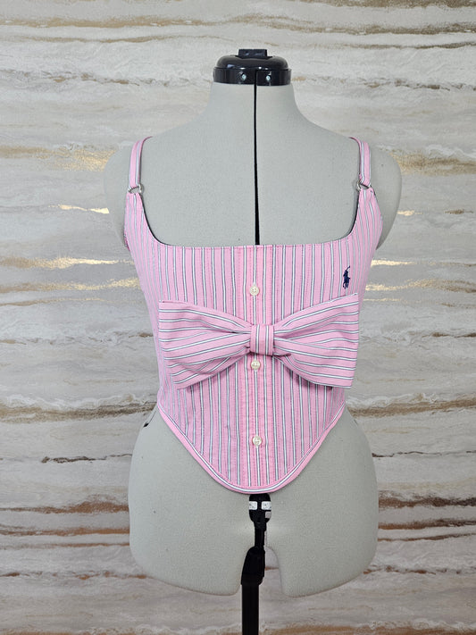 Reworked Pink Ralph Lauren cropped back lacing corset - S