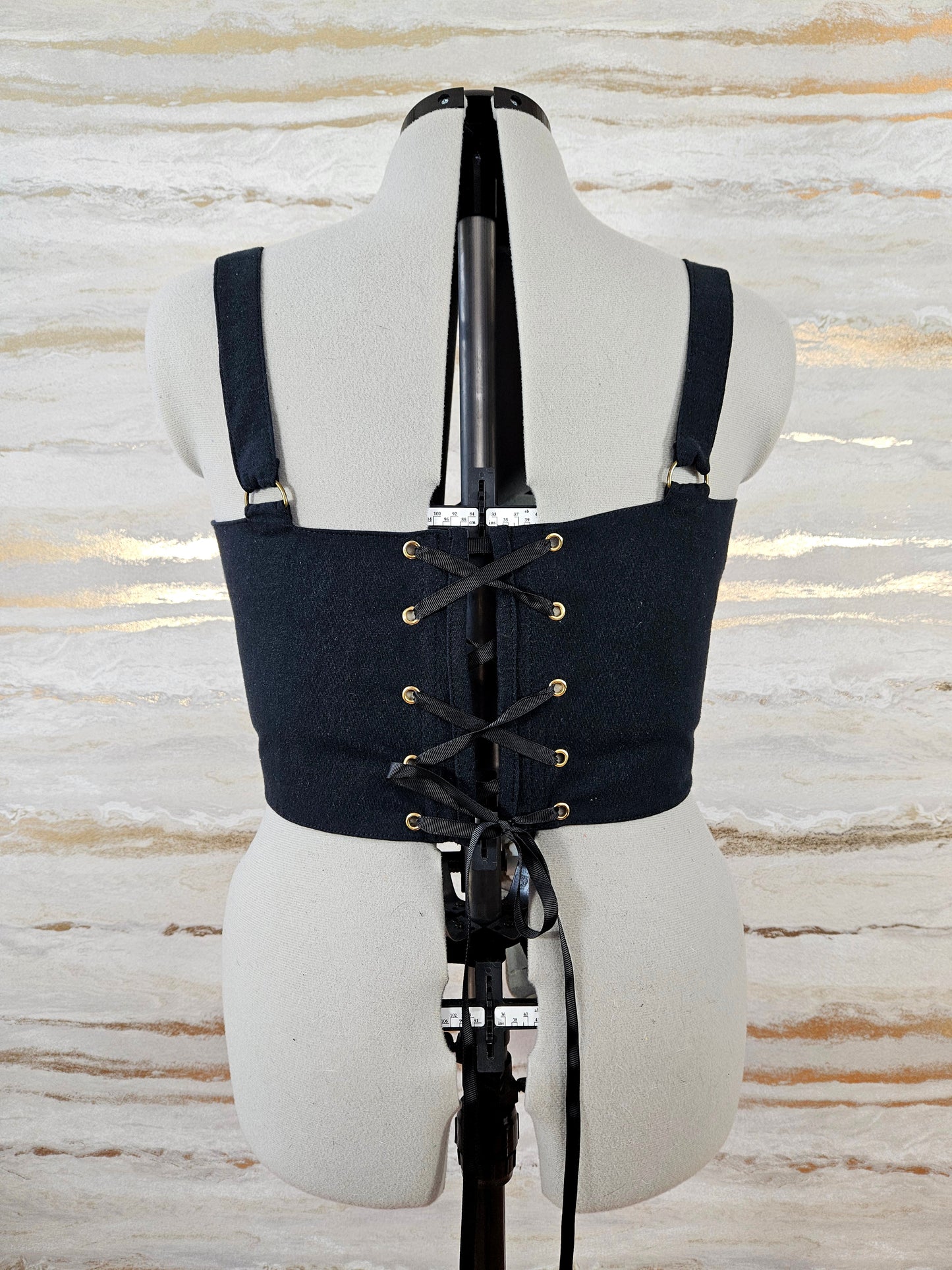 Reworked Black Thrasher cropped back lacing corset - L