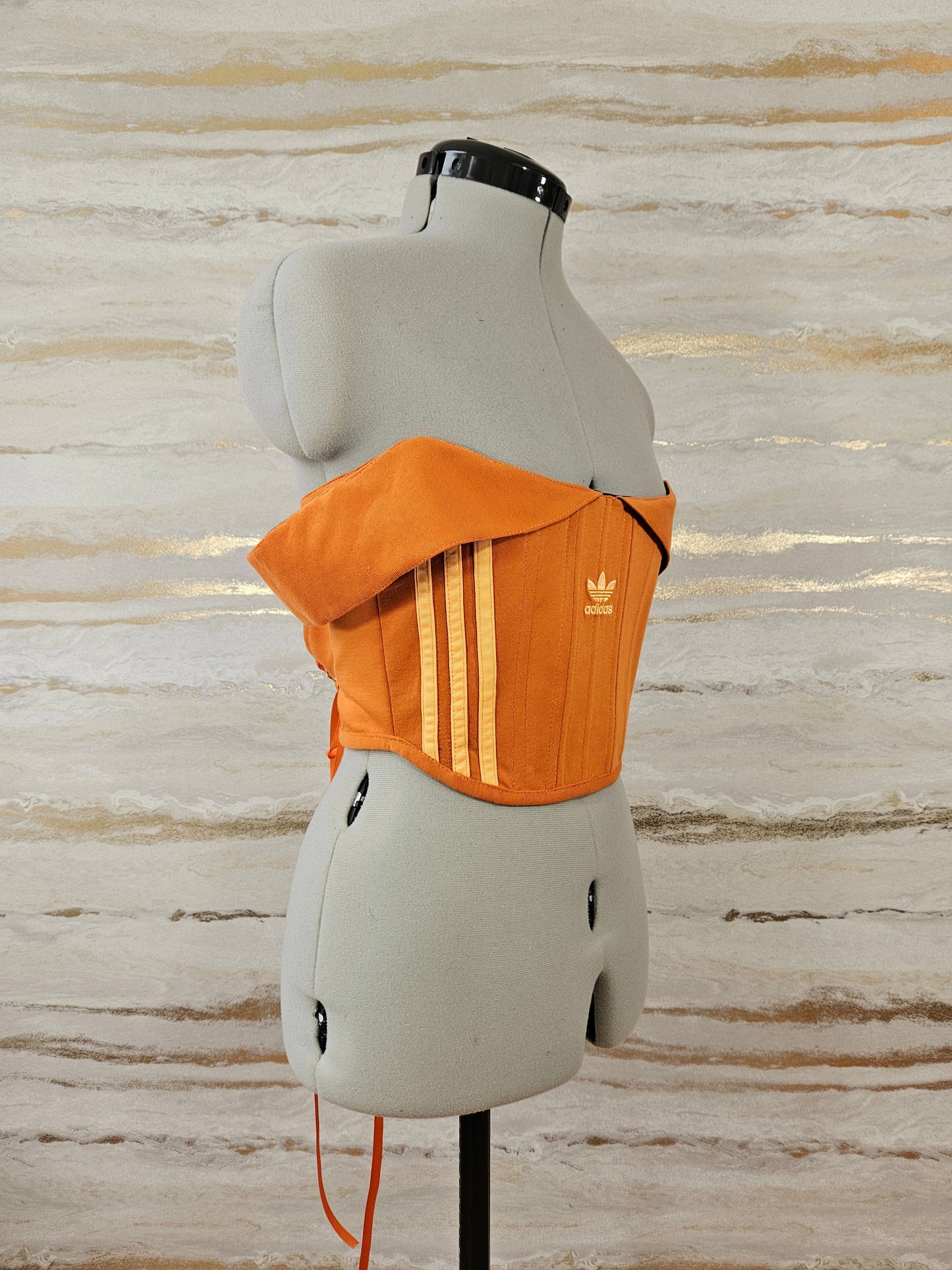 Reworked Orange Adidas cropped back lacing corset - XS