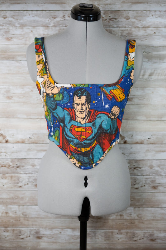 Superman cropped back lacing corset with adjustable straps - XS/S