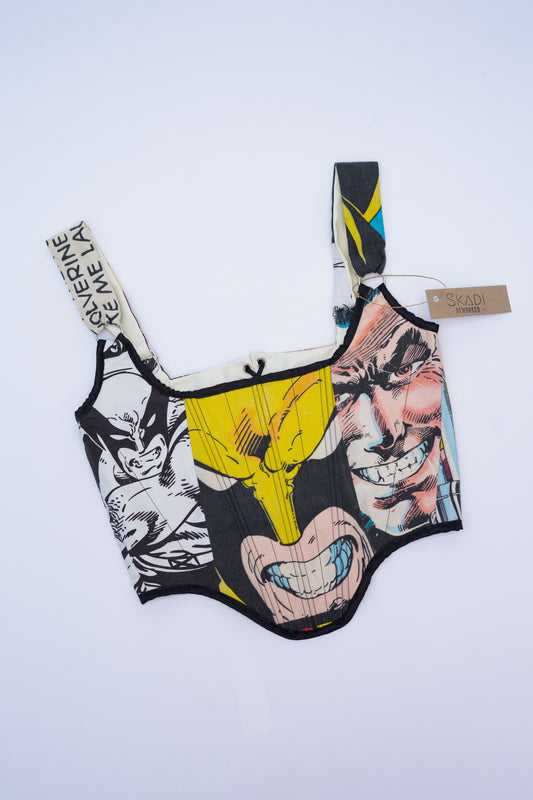 Wolverine patchwork cropped back lacing corset with adjustable straps - XS/S